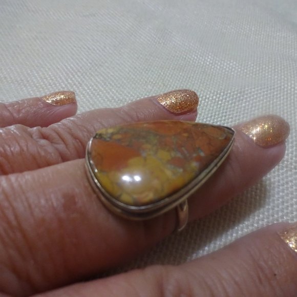 Natural "MOOKAITE JASPER" Handmade Sterling Ring Size 8 #909A - Picture 2 of 3